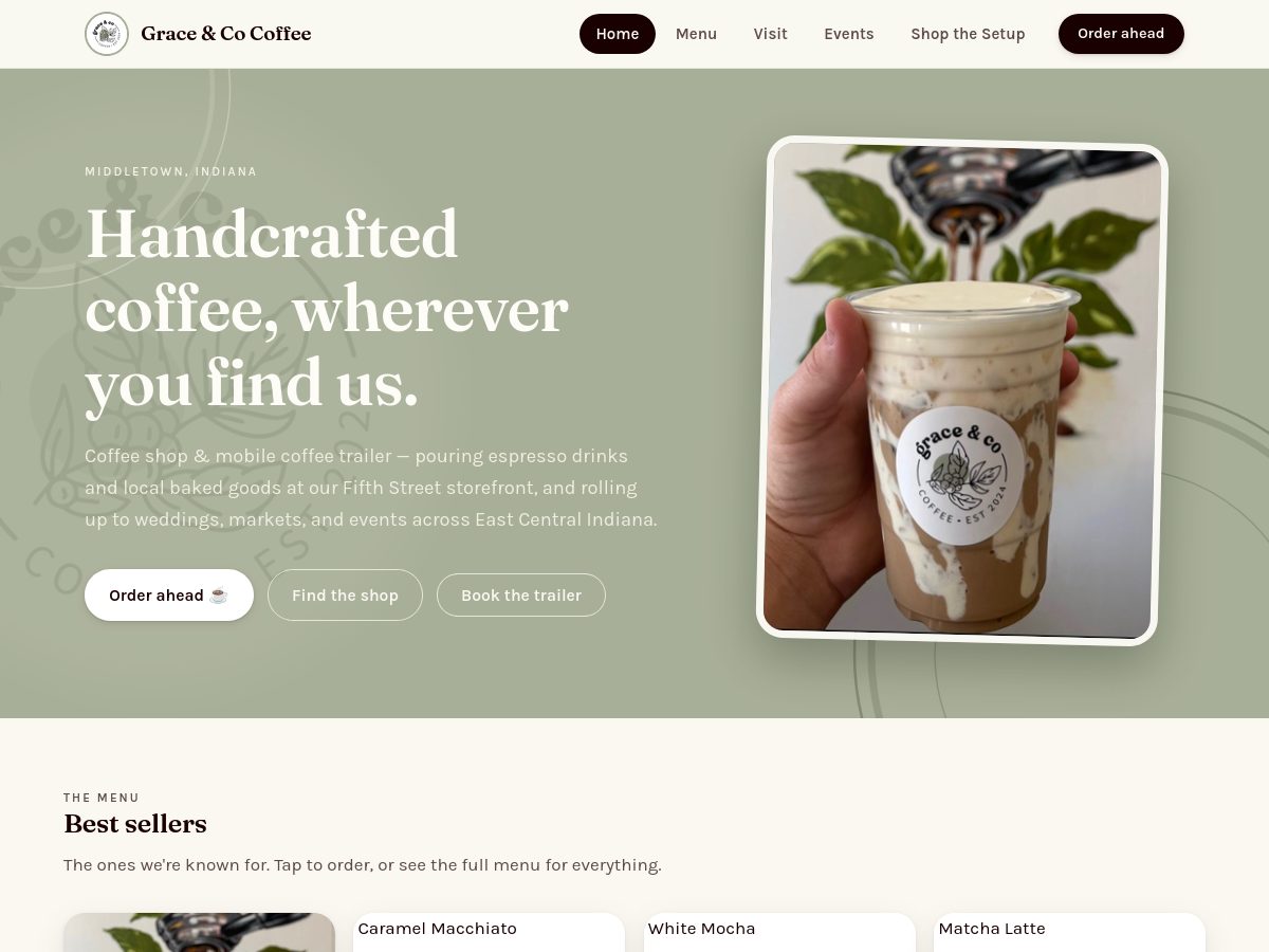 Grace & Co Coffee website homepage